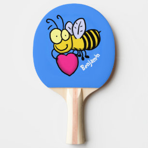 Cute funny bee with heart cartoon illustration ping pong paddle