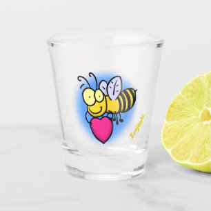 Cute funny bee with heart cartoon illustration shot glass