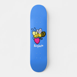 Cute funny bee with heart cartoon illustration skateboard