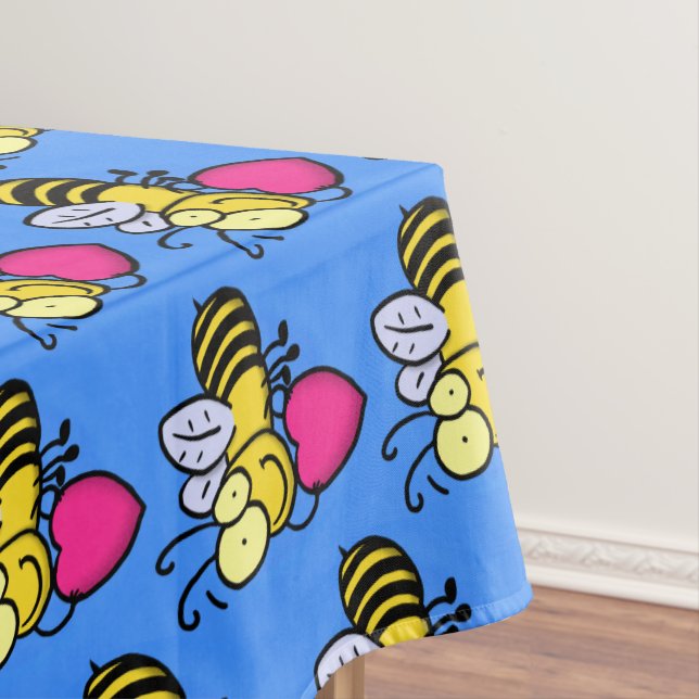 Cute funny bee with heart cartoon illustration tablecloth (In Situ)