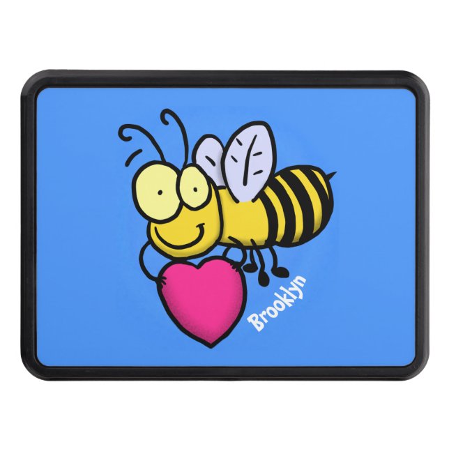 Cute funny bee with heart cartoon illustration trailer hitch cover (Front)