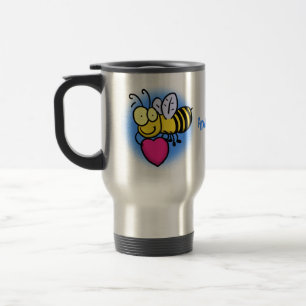 Cute funny bee with heart cartoon illustration travel mug