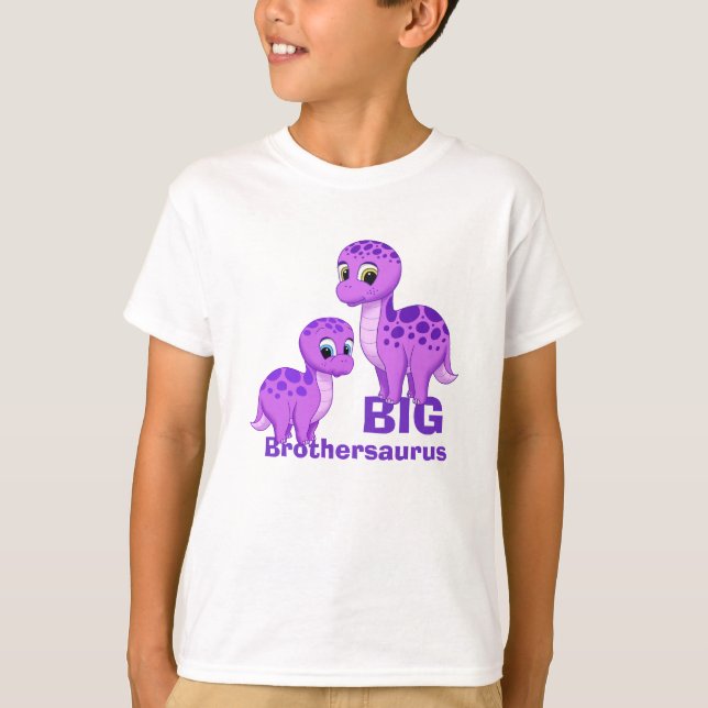 Cute Funny Big Brother Baby Dinosaurs Purple T-Shirt (Front)