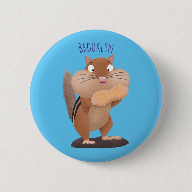 Cute funny big cheeks chipmunk cartoon 2 inch round button (Front)