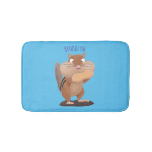 Cute funny big cheeks chipmunk cartoon bath mat