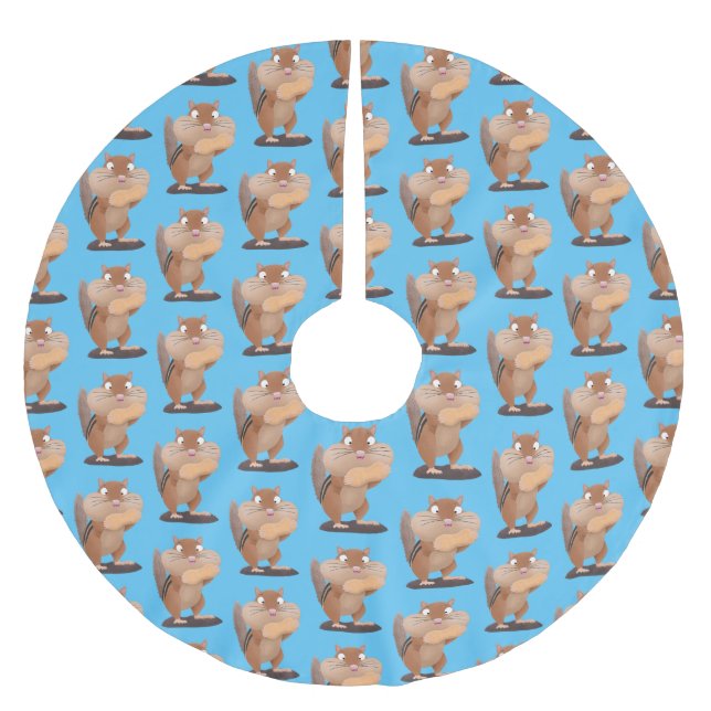 Cute funny big cheeks chipmunk cartoon brushed polyester tree skirt (Front)