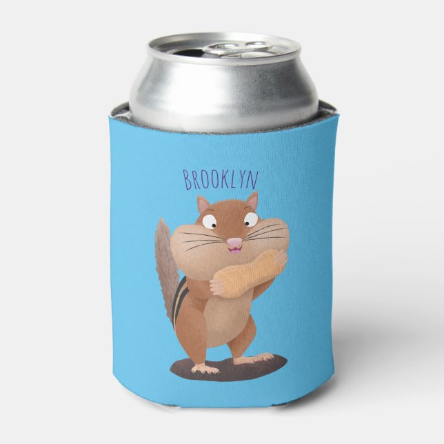 Cute funny big cheeks chipmunk cartoon can cooler (Can Front)