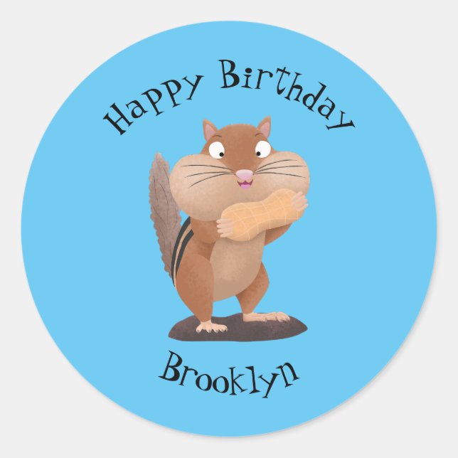 Cute funny big cheeks chipmunk cartoon classic round sticker (Front)