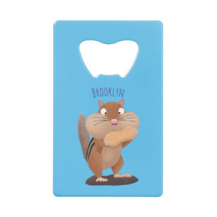 Cute funny big cheeks chipmunk cartoon credit card bottle opener