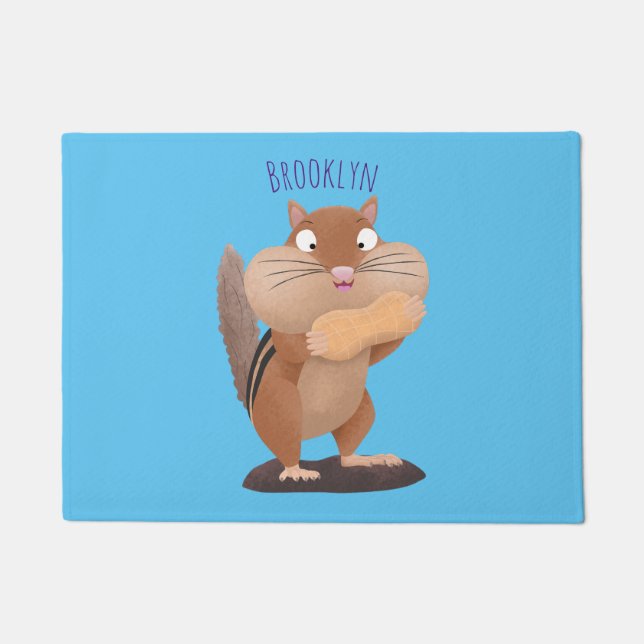 Cute funny big cheeks chipmunk cartoon doormat (Front)