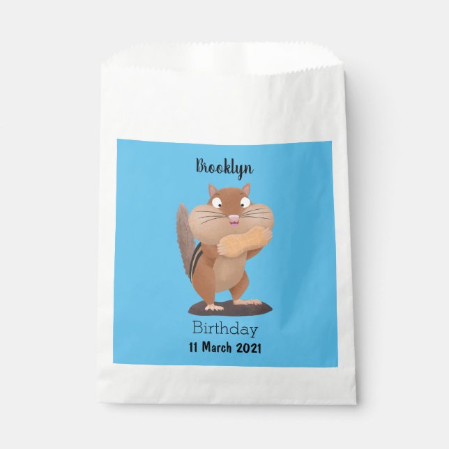 Cute funny big cheeks chipmunk cartoon favour bag (Front)