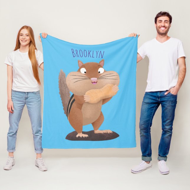 Cute funny big cheeks chipmunk cartoon fleece blanket (In Situ)