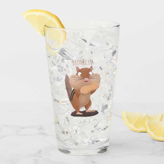 Cute funny big cheeks chipmunk cartoon  glass (Front Ice)