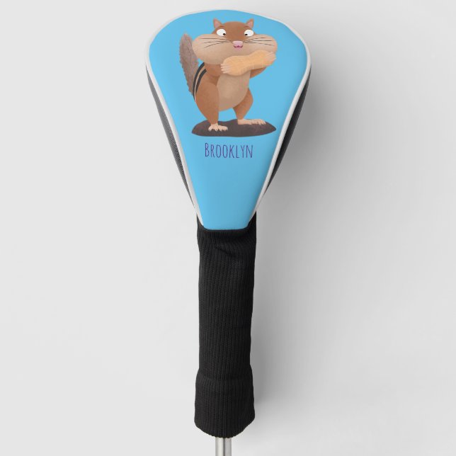 Cute funny big cheeks chipmunk cartoon  golf head cover (Front)