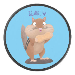 Cute funny big cheeks chipmunk cartoon  hockey puck
