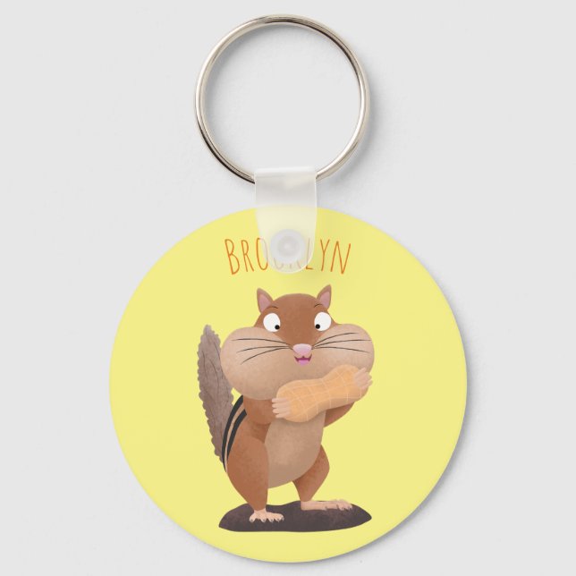Cute funny big cheeks chipmunk cartoon keychain (Front)
