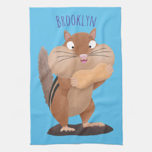 Cute funny big cheeks chipmunk cartoon kitchen towel
