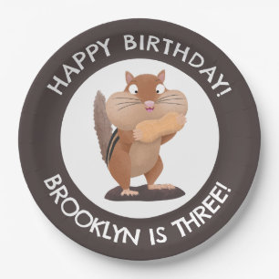Cute funny big cheeks chipmunk cartoon paper plate