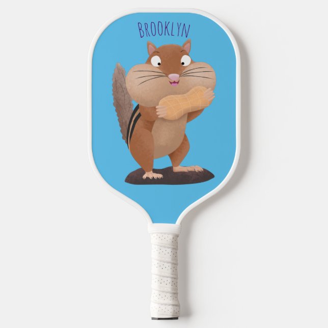 Cute funny big cheeks chipmunk cartoon pickleball paddle (Front)