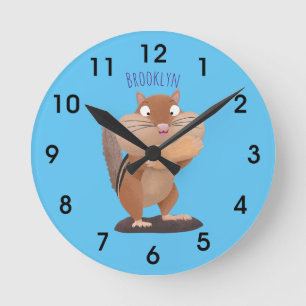 Cute funny big cheeks chipmunk cartoon round clock