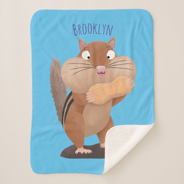 Cute funny big cheeks chipmunk cartoon sherpa blanket (Front)