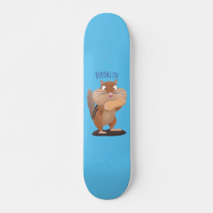 Cute funny big cheeks chipmunk cartoon skateboard