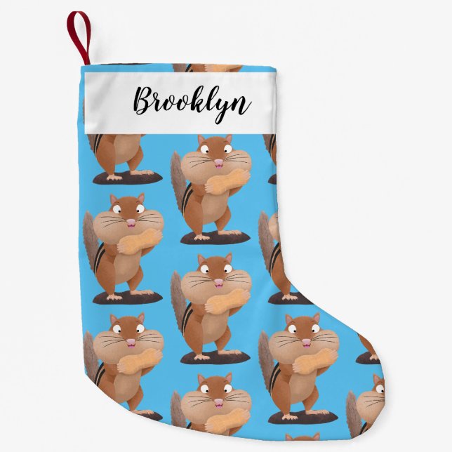 Cute funny big cheeks chipmunk cartoon small christmas stocking (Front)