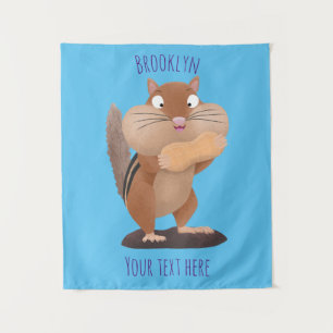 Cute funny big cheeks chipmunk cartoon tapestry