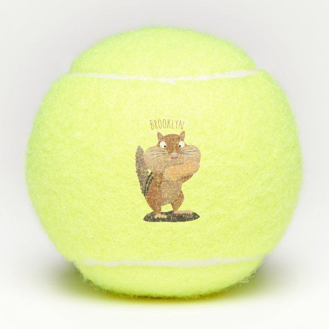 Cute funny big cheeks chipmunk cartoon tennis balls (Front)