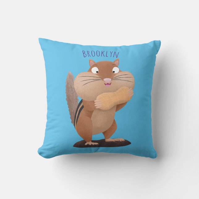 Cute funny big cheeks chipmunk cartoon throw pillow (Front)