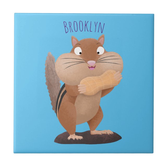 Cute funny big cheeks chipmunk cartoon tile (Front)