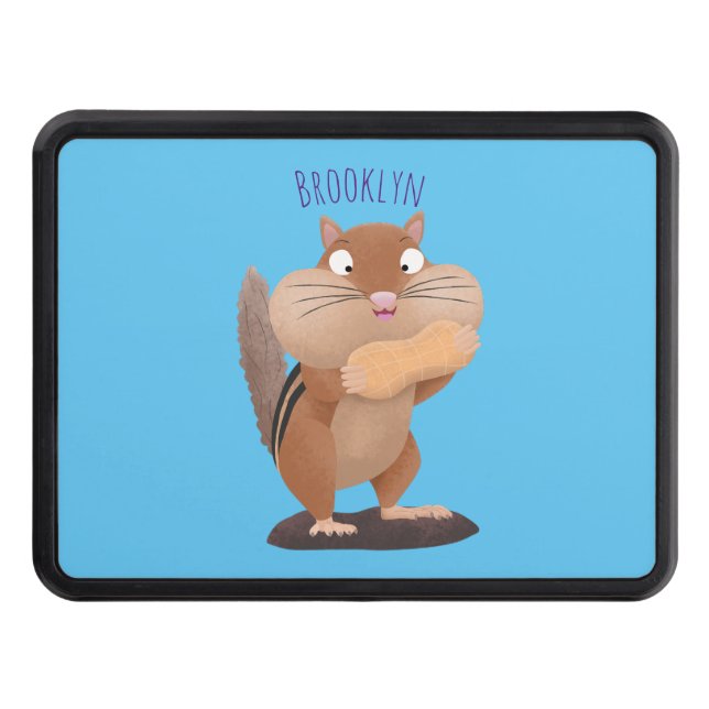 Cute funny big cheeks chipmunk cartoon  trailer hitch cover (Front)