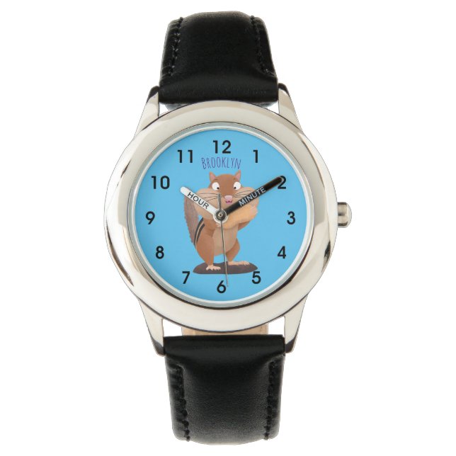 Cute funny big cheeks chipmunk cartoon watch (Front)