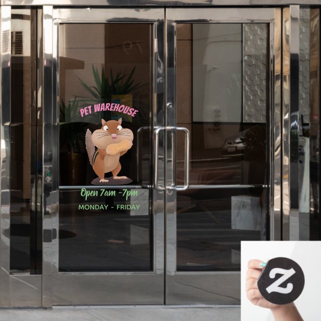 Cute funny big cheeks chipmunk cartoon window cling (Office Door)