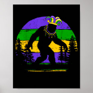 Cute Funny Bigfoot Mardi Gras Sasquatch Poster