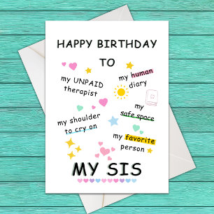 Cute Funny Birthday Card for Sister,