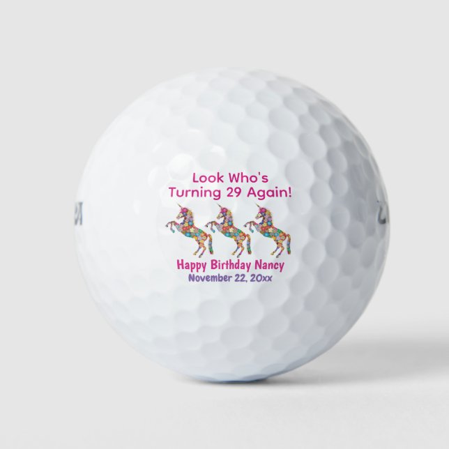 Cute Funny Birthday Unicorn Golf Balls (Front)