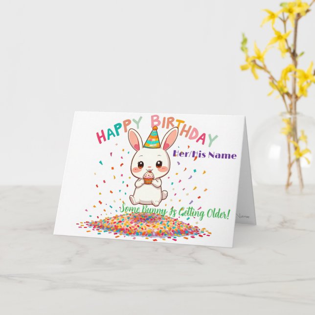 Cute Funny Birthday with Cupcake  Card (Yellow Flower)