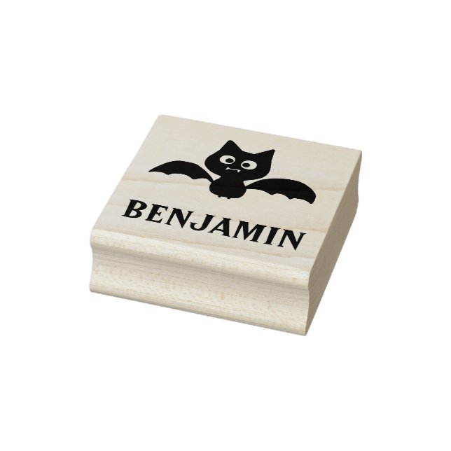 Cute Funny Black Bat with Name Rubber Stamp (Stamp)