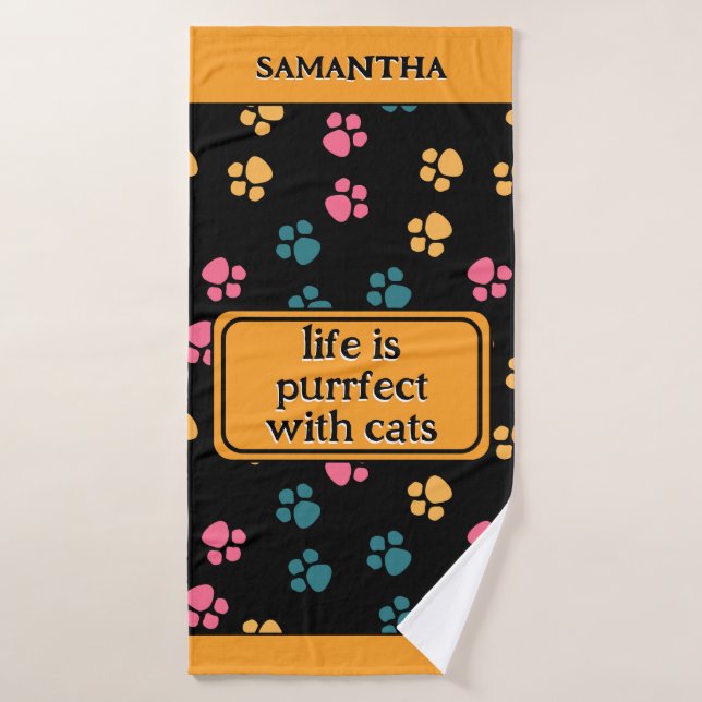 Cute funny black cat paw  bath towel (Bath Towel)