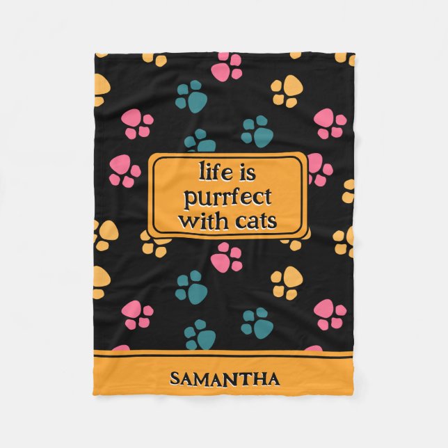 Cute funny black cat paw  fleece blanket (Front)