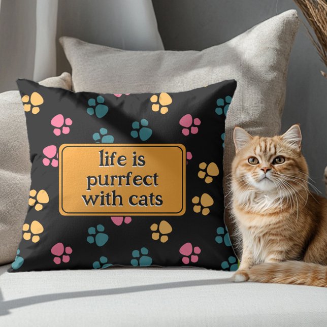 Cute funny black cat paw  throw pillow (Creator Uploaded)