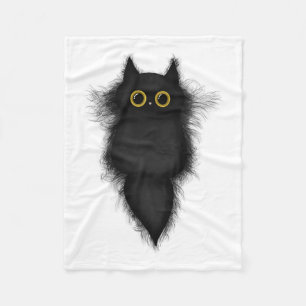 Cute Funny Black Cat Yellow Eyes Cat Lover Cat Mom Fleece Blanket