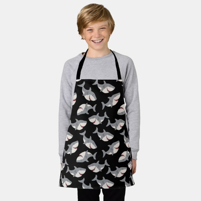 Cute Funny Black Grey Great White Shark Apron (Worn)