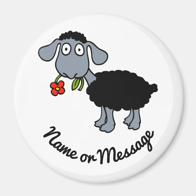 Cute Funny Black Lamb Sheep with Red Flower Custom Magnet (Front)