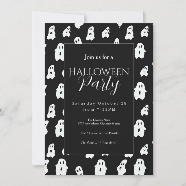 Cute Funny Black White Happy Ghosts Invitation (Front)