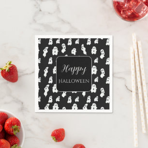 Cute Funny Black White Happy Ghosts Napkin