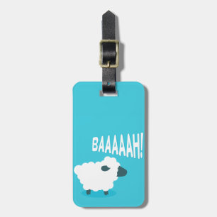 Cute funny blue cartoon bleating sheep luggage tag