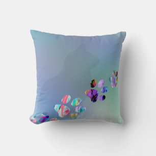Cute Funny Blue & Colourful Cat Paw Throw Pillow