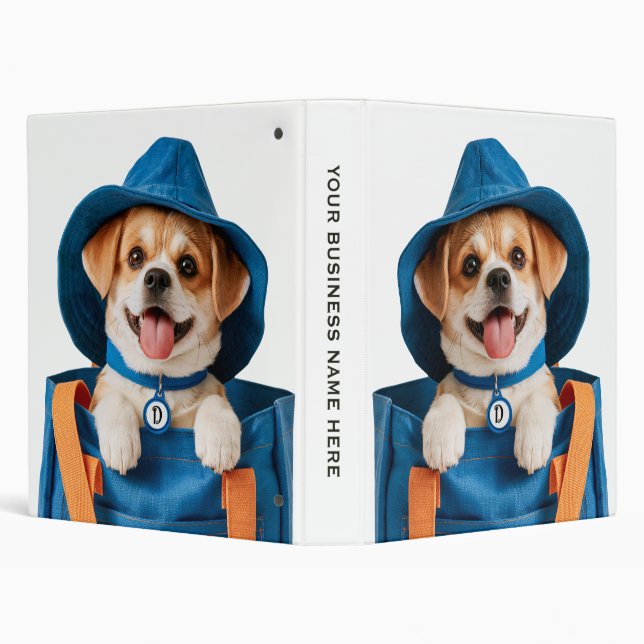 Cute Funny Blue Hat Happy Dog Binder (Background)